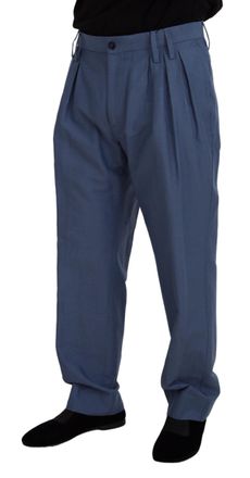 Dolce & Gabbana Blue Linen Chino Men Formal Pants Cotton