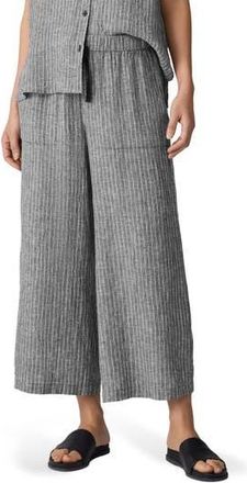 Eileen Fisher Stripe Organic Linen Crop Wide Leg Pants in Black/White at Nordstrom Rack, Size X-Small