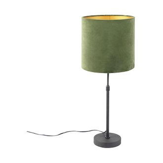 QAZQA Table Lamp Black with Green Velvet Lampshade with Gold 25 cm - Parte