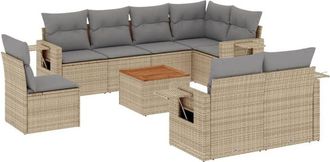 vidaXL Set De Sof&aacute;s De Jard&iacute;n 9 Pzas Con Cojines Rat&aacute;n Sint&eacute;tico Beige Vidaxl