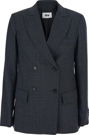 Mauro Grifoni Grey Double-breasted Jacket With Peak Revers And All-over Striped Motif In Wool Woman