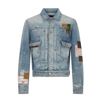 Dsquared2 Denim Jackets, male, Blue, Size: L Patchwork Denim Jacket