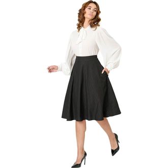 Unique Vintage Retro Style High Waist Vivien Swing Skirt in Black Gold Stripe at Nordstrom, Size Medium