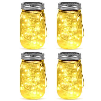 OEM Juego De 4 Guirnaldas De Luces Solares En Tarros De Cristal, 30 Led, Faroles Solares Colgantes Con Ganchos Y Tarros, Impermeables, Para Decoraci&oacute;n Ext