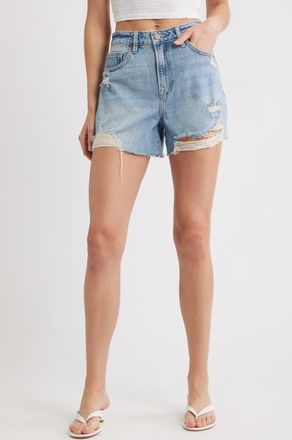 Hidden Jeans Ripped High Waist Denim Shorts in Med.wash at Nordstrom, Size X-Small
