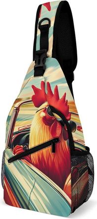Generic Rooster Driving Mens Shoulder Bags Sling Crossbody Backpack Travel Hiking Chest Bag with Small Side 38x20cm