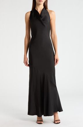 ASTR the Label Varya Cowl Neck Satin Maxi Slipdress in Black at Nordstrom, Size X-Small