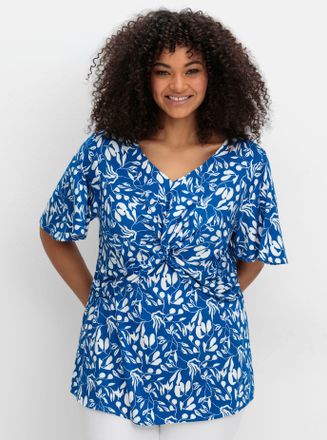 Sheego Longbluse SHEEGO, Damen, Gr. 40, kobalt, gemustert, 97% Viskose, 3% Elasthan, gebl&uuml;mt, gemustert, V-Ausschnitt, Blusen Longbluse