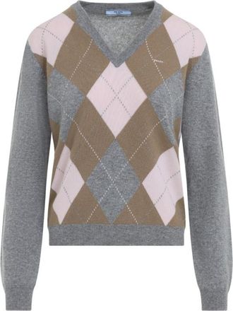 Prada Grey Geometric V Neck Sweater