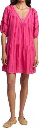 Velvet Selita Puff Sleeve Dress In Pink/red