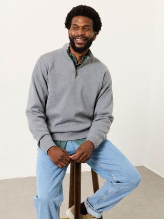 Fat Face FatFace Helston Mid Grey Knitted Quarter Neck Jumper
