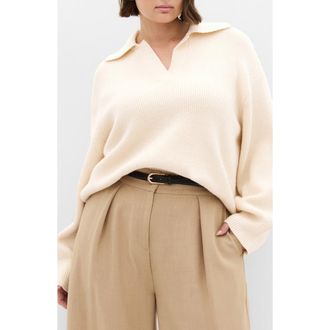 City Chic Opal Spread Collar Sweater in Cream at Nordstrom