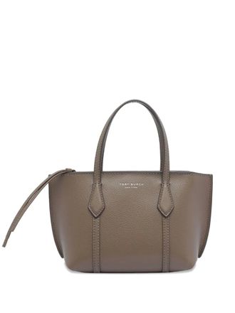 Tory Burch mini Perry zip tote bag - women - Calf Leather/Cotton - One Size - Brown