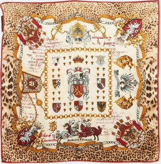 Roberto Cavalli Brown Leopard Print Silk Scarf