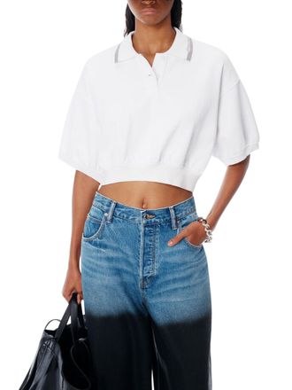 Alexander Wang Cropped Cinched Polo Shirt with Classic Collar