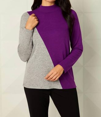 French Kyss Color Block Turtleneck Sweater In Violet/tin