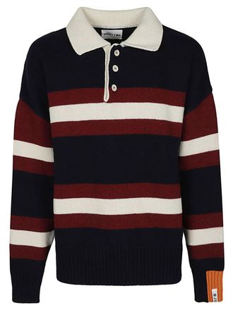 RIGHT FOR Wool Striped Long Sleeve Polo Shirt