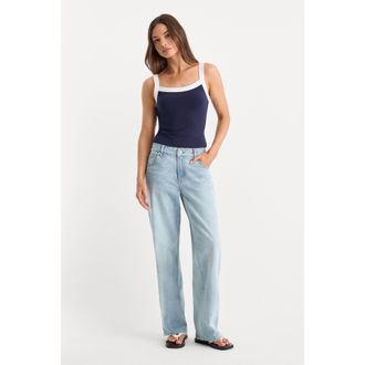 Good American Womens Low Relaxed Straight Jeans | Indigo, 0 Size 00 | Good American by Khlo&Egrave; Kardashian