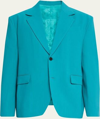 Versace Mens Dark Teal Wool Crepe Loose Fit Sport Coat