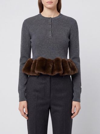 Stella McCartney Ruffle Detail Wool Blend Crewneck Jumper
