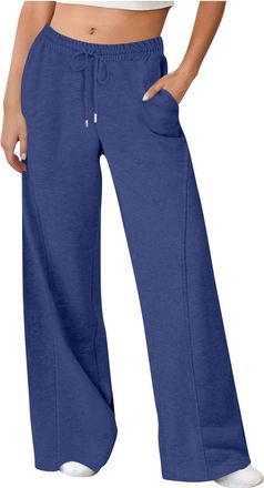 Generic Wide Leg Joggers for Women UK 2025 Trendy Solid Color Fleece Sweatpants Drawstring Casual Trousers with Pockets Elasticated Waist Tracksuit Bottoms La