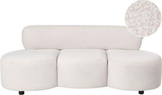 Beliani 3 Seater Sofa Off-White Boucle Upholstery Couch without Armrests Curved Backrest Retro-Inspired Living Room BLAVAND