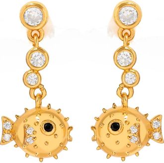 Girls Crew Pufferfish Cubic Zirconia Dangle Earrings in Gold at Nordstrom