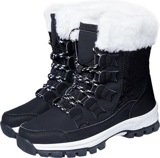 Generic Womens Winter Snow Boots Lace-Up Ankle Boots Fleece Lined Warm Non-Slip Sole Outdoor Hiking Casual High Top Shoes Ladies for Cold Weather size 3.5