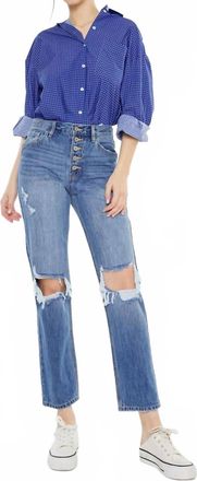 Kancan High Rise Button-Fly Rigid Straight Jeans In Dark
