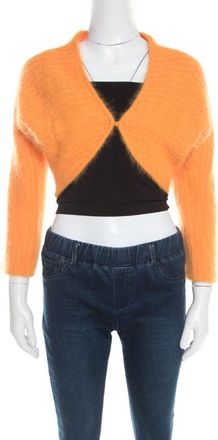 Escada Mustard Yellow Angora Rib Knit Fuzzy Bolero