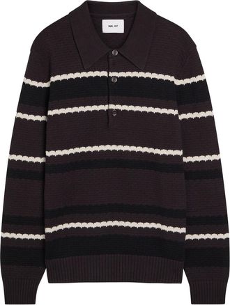 Nn.07 Alfie Striped Cotton Polo Jumper - Black - Xxl