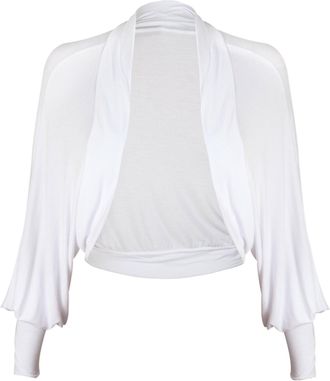 Purple Hanger Womens Plain Long Batwing Sleeve Ladies Cropped Front Open No Fastening Cardigan Stretch Shrug Bolero Top Plus Size White Size 16-18 (L/XL)