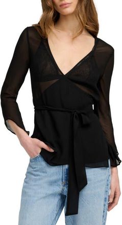 Favorite Daughter The Ethereal Mixed Media Faux Wrap Top in Black at Nordstrom, Size X-Large