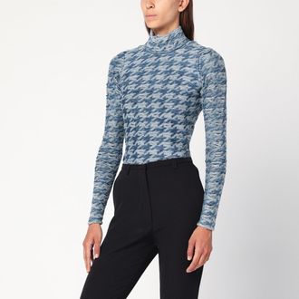 Diesel Womens Blue/Light Grey Patterned Turtleneck Sweater