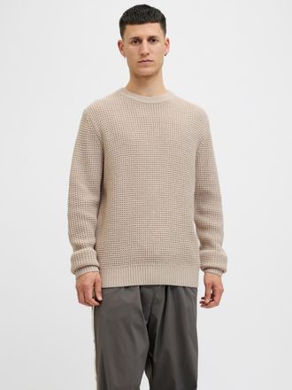 Jack & Jones Strickpullover JACK & JONES JJGLOBAL KNIT CREW NECK, Herren, Gr. M, moonbeam, Strick, Obermaterial: 67% Polyacryl, 33% Baumwolle, unifarben, regular f