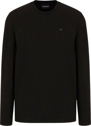 Armani Lange mouw katoenen jersey T-shirt - Heren - Longsleeves - Zwart - S - Katoen - Tops