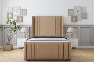 Sloomy Camden Dumfries Frame-Mattress-50 Upholstered Wingback Headboard in Light Brown | Size: Small Double