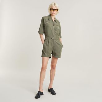G-Star Womens G-Star RAW Zip Playsuit - Green Viscose - Size Small