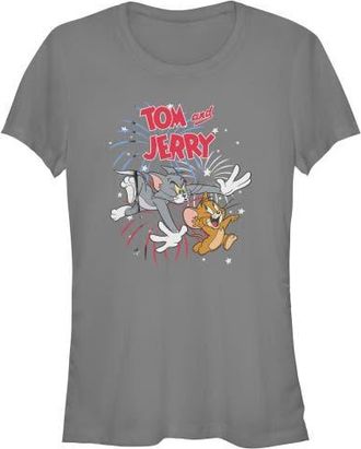 Tom & Jerry Juniors Tom and Jerry Fireworks Celebration Duo T Shirt in Charcoal at Nordstrom, Size Xx-Large