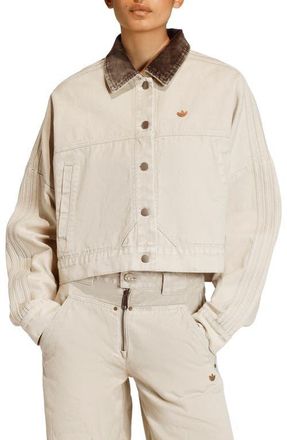 adidas Originals Essential Canvas Oversize Track Jacket in Stone Khaki at Nordstrom, Size X-Small