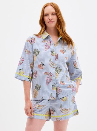 Chelsea Peers Womens Toucans and fruit striped seersucker pyjama set