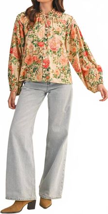 Merci Willow Floral Top In Peach Multi