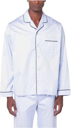 Tekla Sateen Pyjama Shirt - Heren - Pyjama - Blauw - L - Katoen - Nachtkleding