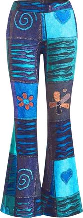 Generic High Waisted Flared Trousers Leggings For Women Patchwork Print Retro Boho Heart Flower Pattern Training Pants Relaxed Fit Flared Casual Pants Stylish