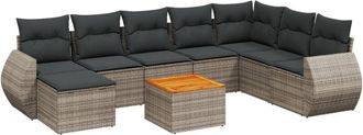 vidaXL Set De Muebles De Jard&iacute;n 9 Pzas Y Cojines Rat&aacute;n Sint&eacute;tico Gris Vidaxl