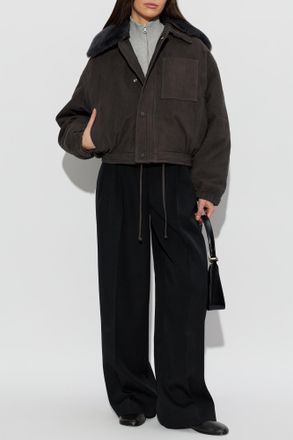 Victoria Beckham Suede Jacket With Fur Collar, Womens, Brown