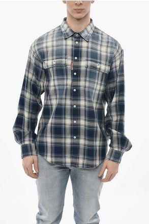 Dsquared2 Cotton Flannel Shirt with Plaid Check Pattern size 48