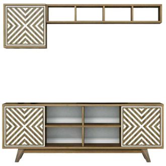 Dmora Dmora - Mueble De Televisi&oacute;n Dpandolf, Aparador De Sal&oacute;n, Mueble Bajo Para Tv, Base De Pared Equipada, 160x35h56 Cm, Nogal Y Blanco