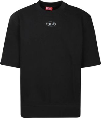 Diesel Metallic Detail T-shirt met Ronde Hals - Heren - T-shirts - Zwart - L - Katoen - Tops