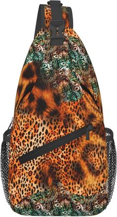Generic Modern Fashion Patchwork Leopard Print Shoulder Bag Adjustable Sling Bag With Zipper Chest Backpack For Traveling Outdoors Sports